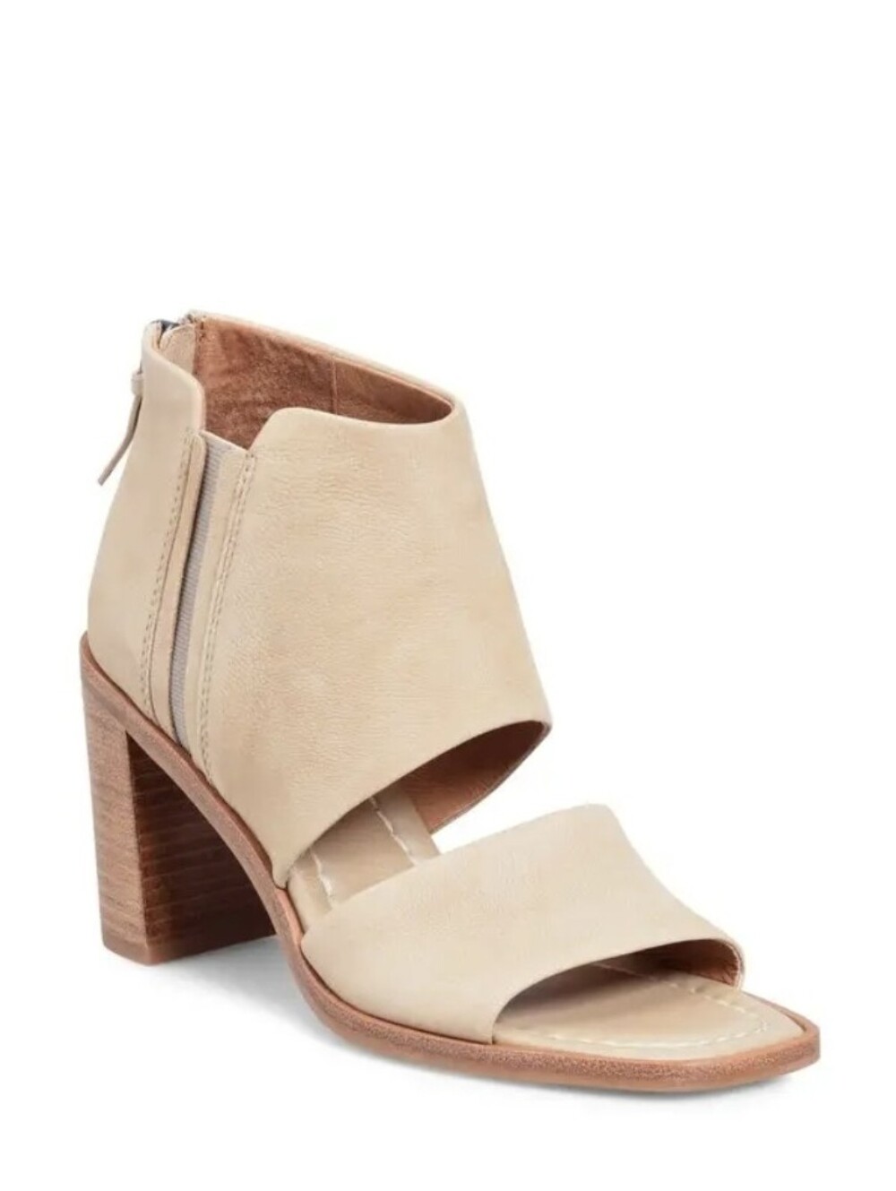 Beige Open-Toe Block Heel Sandal